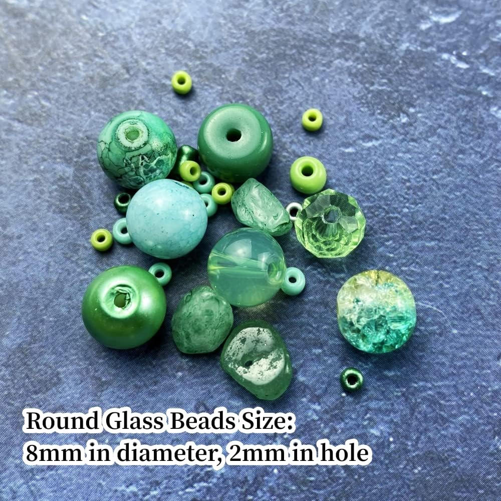 Assorted Glass Resin Beads Multi Size Colors Smooth Cracked Gravel Millet Spacer Beads for Bracelets Necklace Earring DIY Jewelry Making Craft(Light Green Series)