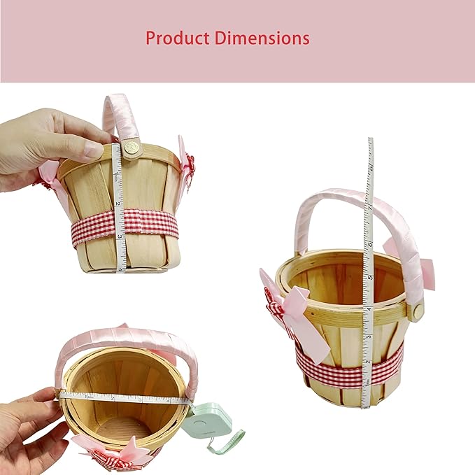 10 Pcs Mini Wooden Apple Baskets Bulk 4 x 5.1 Inch Bushel Baskets with Handle for Gifts, Farmers Market, Fall Picnic, Garden Picking, Fruit Strawberry Flowers Crafts, Home Wedding Party Decor