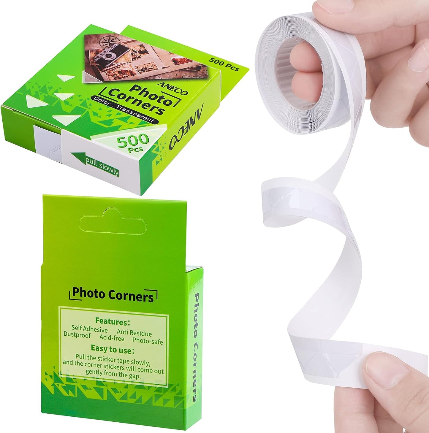 Aneco Transparent Photo Corners Clear Picture Mounting Corner Stickers for DIY Album, Scrapbook, Journal, 500 Pieces/Pack