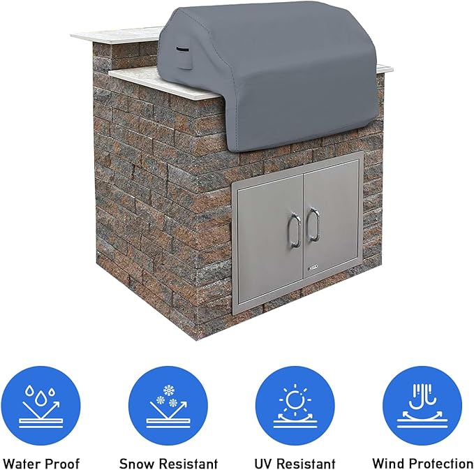 Covers & all Built-in Outdoor Grill Cover, Durable Heavy Duty 18 Oz Waterproof Cover Tuff Material with Air Pocket & Elastic for Snug Fit (48" W x 27" D x 26" H inches, Gray)
