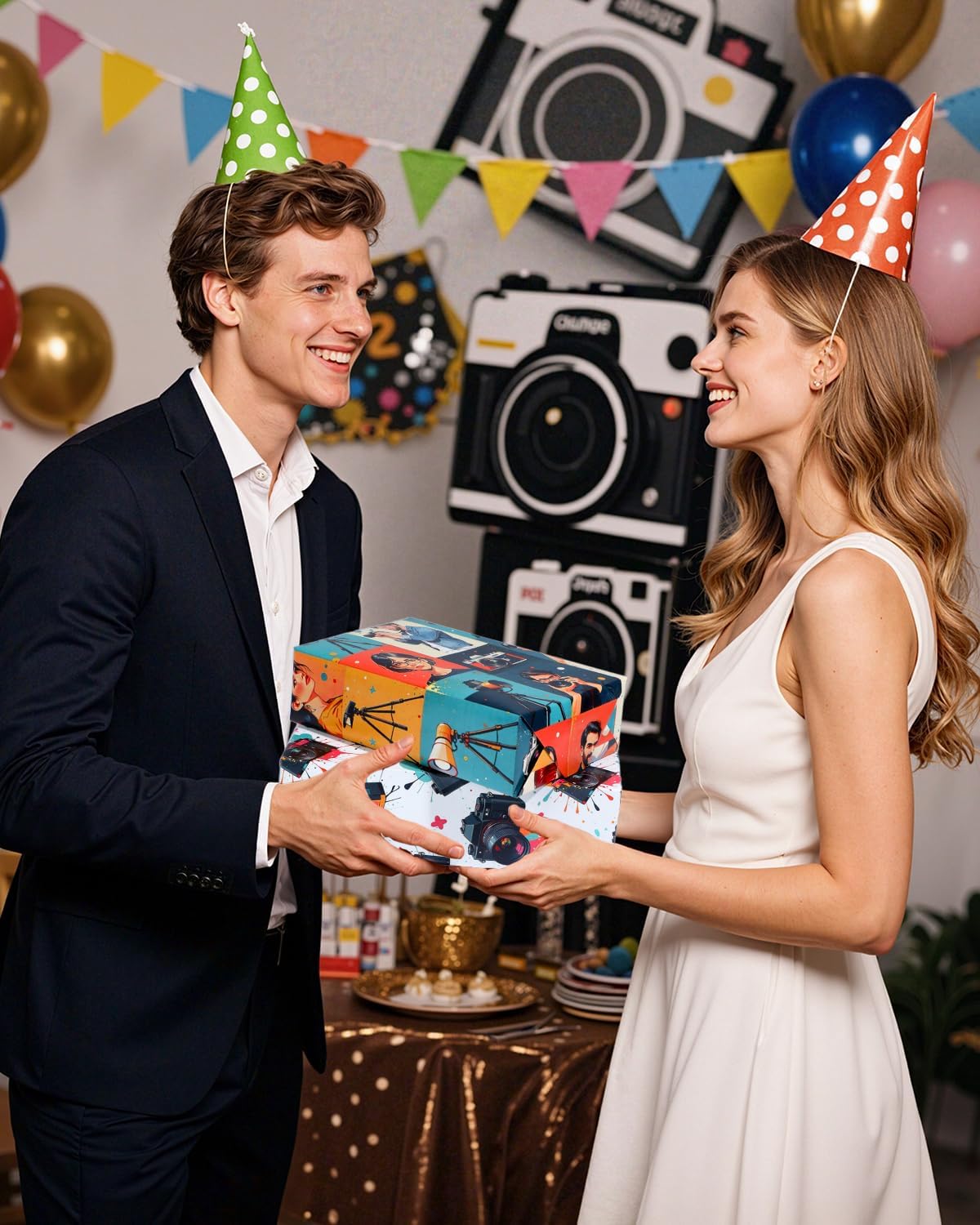 Pineraap 12 Sheets Photographer Wrapping Paper, Photography Gift Wrap Paper with Equipment, Camera, Photos & Scenes, Folded Flat Art Paper for Birthday DIY Crafts, 19.7 x 27.6 Inch (B)