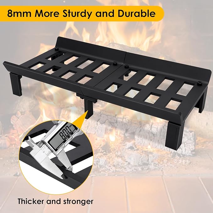 STBoo Fireplace Grate 20inch - Wood Stove Grates Heavy Duty | Fireplace Log Holder | Firewood Log Burning Wrought Iron Rack | Fire Pit Tray for Indoor Chimney Hearth & Outdoor Kindling Tool