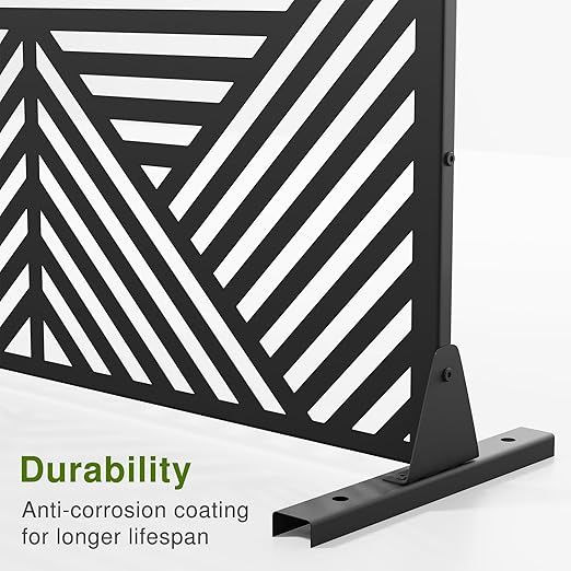 Casaphoria 72" H x 47" W Metal Outdoor Privacy Screen, Freestanding Decorative Divider for Patio, Deck, Balcony, and Garden with Stable Base, Black Zodiac