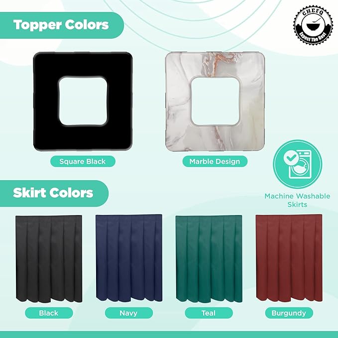 Marble Design Square Garbage Can Cover - Solid Pleated Skirt Topper for 32-35 Gallon Indoor Garbage Cans Trash Bins, Waste Container Without Wheels - Ideal for Birthday Party, Events, Residential Use (Marble Top Green Skirt)
