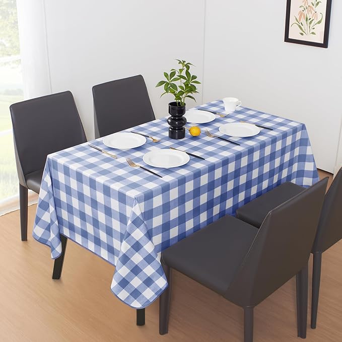 MOSAYT Rectangle Vinyl Tablecloth, 100% Waterproof Buffalo Gingham Plastic Table Cloth, Heavy Duty Wipeable Table Covers for Picnic, Outdoor, Camping - 54 x 108, Blue