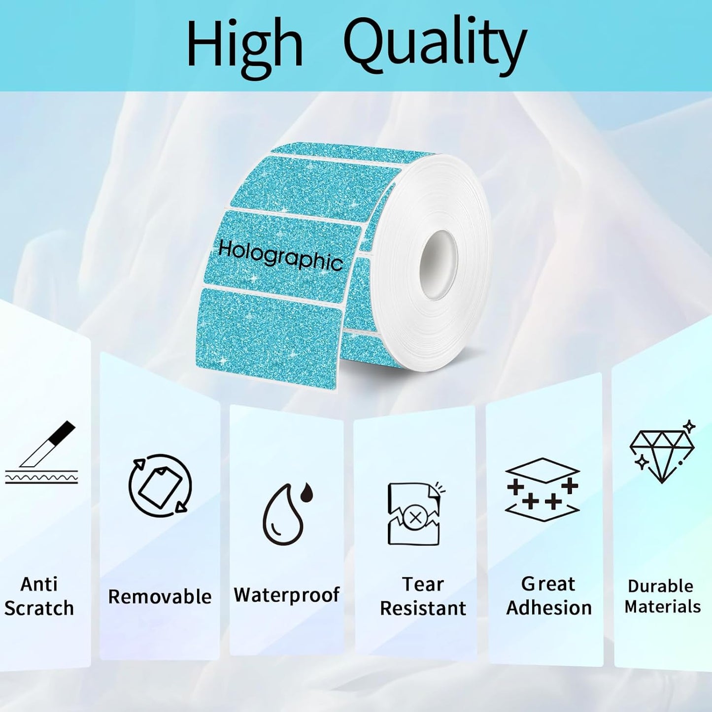 3x2 Inch Holographic Thermal Labels, Glitter Blue Thermal Sticker Labels, Waterproof Thermal Printer Stickers for Price, Barcode, Name, Custom Logo Design, 200 Pcs/Roll