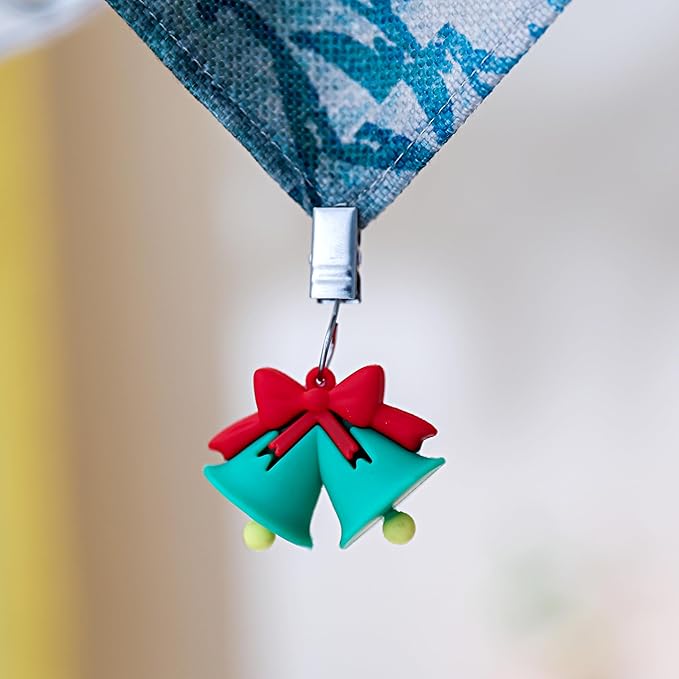 TwoFish Home Set of 4 Xmas Bell Tablecloth Weights Clips Handicraft Xmas Bell Tablecloth Clips Pack of 4