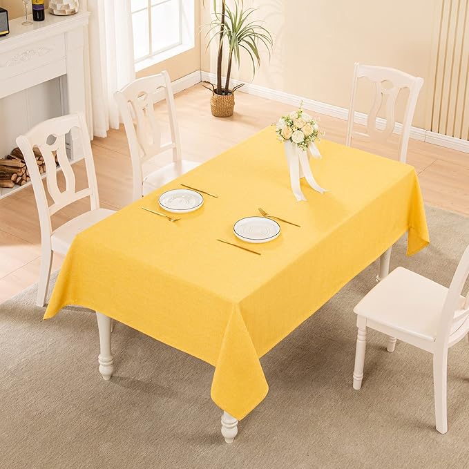 BALCONY & FALCON Rectangle Tablecloth Washable Wrinkle Resistant and Water Proof Table Cloth Decorative Linen Fabric Tablecloths for Dining Parties Kitchen Wedding and Outdoor Use (Yellow, 57x85)
