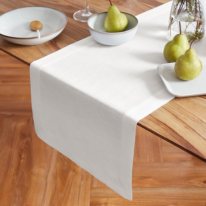 Solino Home Linen White Table Runner 90 Inches Long - 100% Pure Linen 16 x 90 Inch Table Runner for Valentines, Spring, Easter - Sonoma