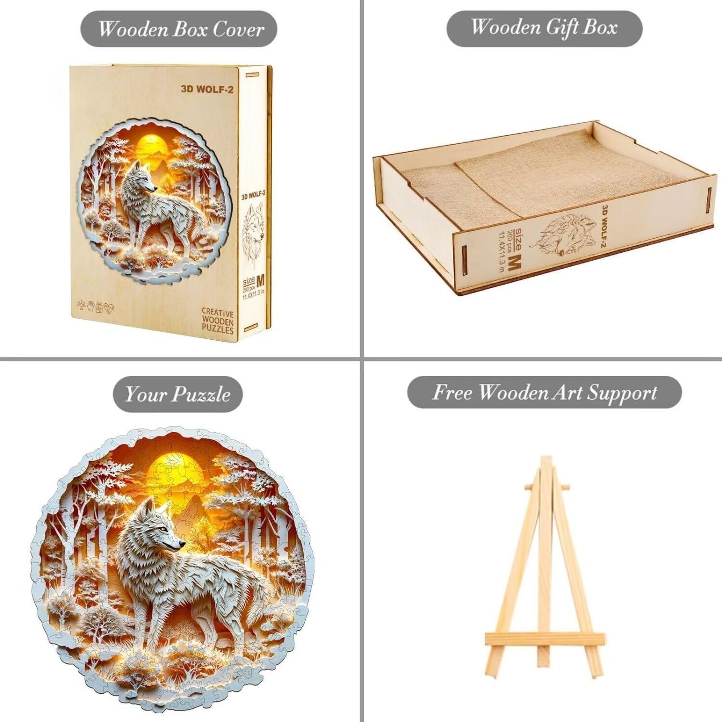 Wooden Puzzles for Adults, 3D Wolf Wooden Puzzles 200 Pieces, Unique Animal Shaped Wood Challenging Jigsaw Puzzles Gifts for Adults, 11.4x11.4in