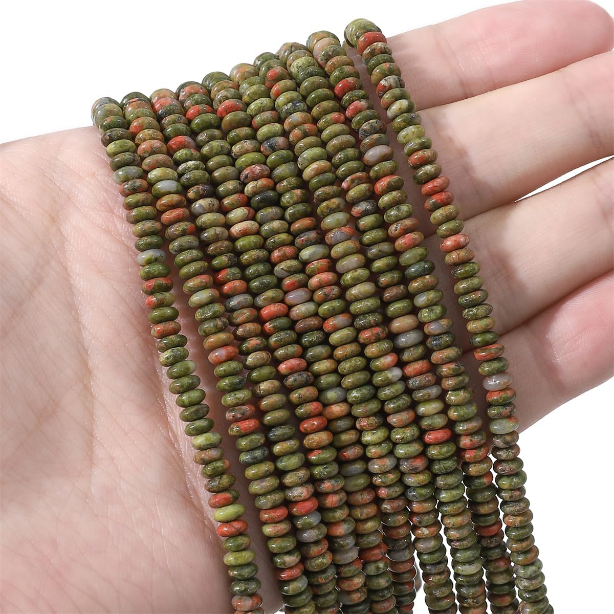 Natural Unakite Disk Stone Beads 4x2mm 160pcs Rondelle Loose Semi Gemstone Beads for Jewelry Making Design
