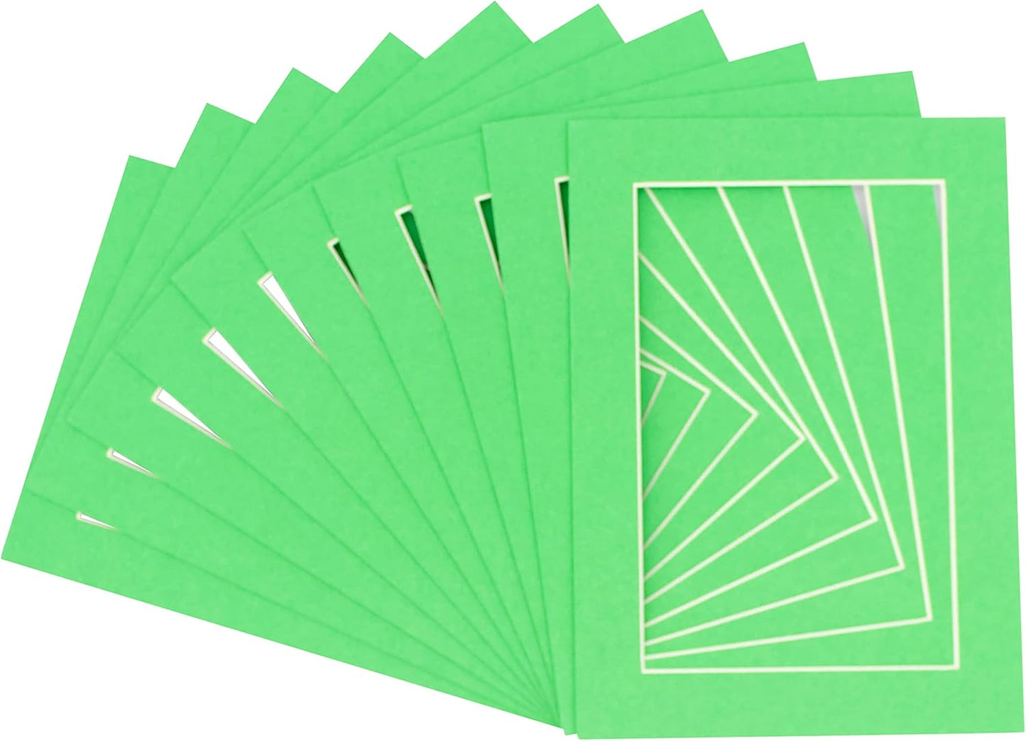 5.5x8.5 Mat for 8.5x11 Frame - Precut Mat Board Acid-Free Bright Green 5.5x8.5 Photo Matte for a 8.5x11 Picture Frame, Matboard for Family Photos, Show Kits, Art, Picture Framing, Pack of 10 Mats