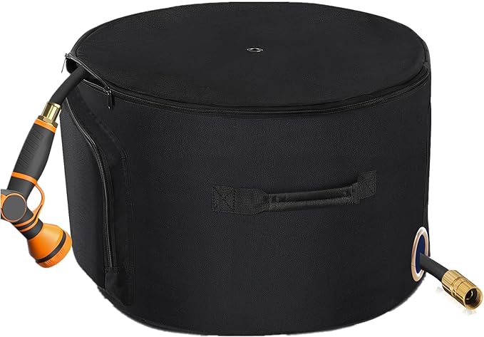 Garden Water Hose Holder Storage Bag Pot，Water Hose Hider，Holds 150 ft Hose ,Bottom With Drain Holes，Patio and Indoor-Black