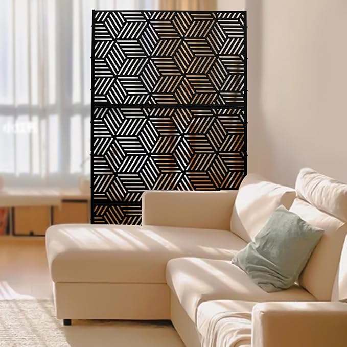 Outdoor Privacy Screen Freestanding, 36" W x 71.5" H Outdoor Decorative Screen Backyard Privacy Fence for Patio Garden Balcony Porch, Black Rhombic Panels