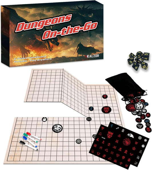 Foldable DND Battle Map Set – Reusable Dry Erase RPG Board with Double-Sided Square & Hex Grids, Tokens & Markers – Travel Starter Kits for D&D, Pathfinder and TTRPGs