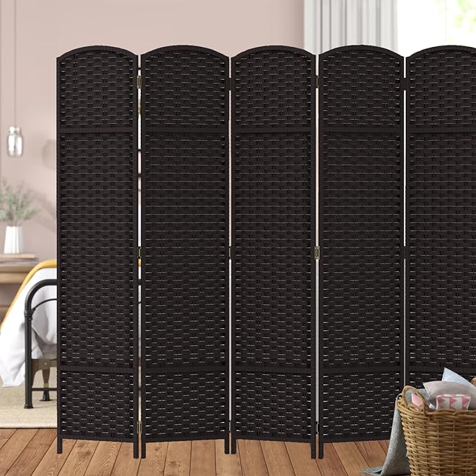 Room Divider 6 Panel Screen 5.6 Ft Tall Partition Room Dividers Brown Privacy Screens Folding Room Separation Free Standing Waterproof Wood Frame Wall Divider