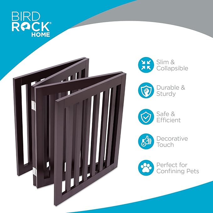 INTERNET'S BEST Dog Gate Indoor Freestanding Pet Barrier, Folding Wood Dog Fence, Extra Wide Doorway Puppy Gate, Indoor Animal Privacy Panel, Wooden Cat Fence - 4 Panel - 24", Espresso