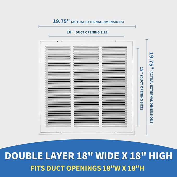 18 x18 Vent Cover [Duct Opening Size],Return Air Vent Cover for Wall Or Ceiling,Steel Return Air Filter Grilles Removable Face/Door for 1 Inch Filters(18"W x 18"H [Duct Opening])