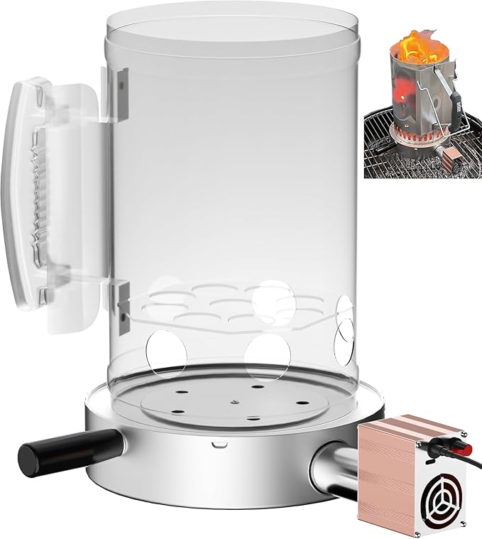 Charcoal Chimney Booster-Charcoal Starter Base & Coal Burner Blower, 10-Minute Rapid Ignition, Outdoor BBQ Accessories for Kingsford, Weber and Other Grill Chimney Charcoal Starter-Ideal Grilling Gift