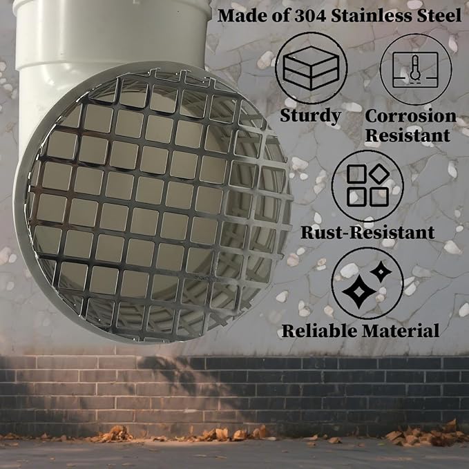 PVC Termination Mesh Vent Cover Cap, 304 Stainless Steel for 4.24" to 4.34" ID PVC Pipes – Furnace, Roof Vent, Exhaust Pipe Protector – Rustproof, Debris & Bird Guard – Conical Design for Max Airflow
