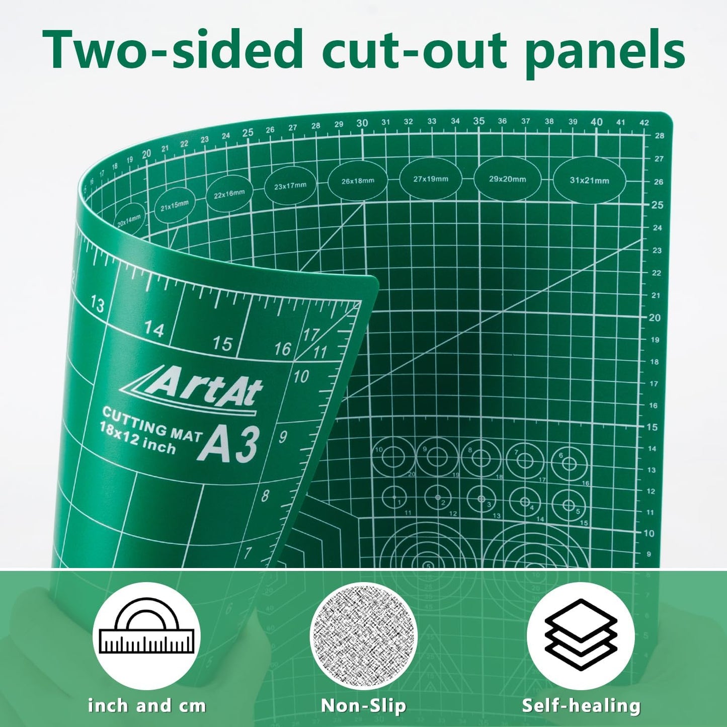 ArtAt Self Healing Cutting Mat: 【5 Pack Cutting Mat 12″x 18″】 Green Double Sided Non-Slip 5 Layers PVC Durable Craft Sewing A3 Mat for Rotary Cutter