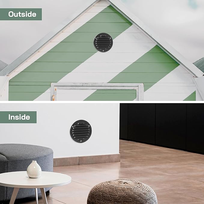 Vent Systems 4 Inch (Inner) Black Metal Soffit Vent Cover - Durable Round Air Vent Grille with Mesh Screen - Weather Resistant Ventilation Grill - Wall & Ceiling, Indoor & Outdoor Crawlspace Vent