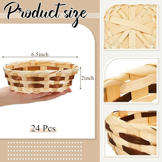 Sintuff 60 Pcs Small Woven Basket Round Bamboo Gift Baskets 6. 5 x 2 Inches Wicker Berry Bread Fruit Basket Empty Food Serving Baskets for Picnic Kitchen Restaurant