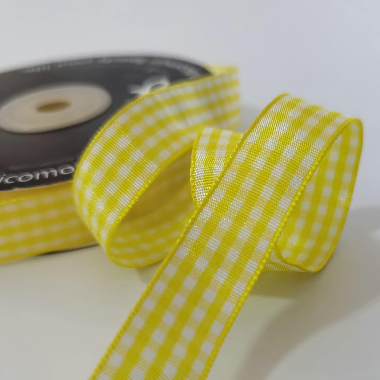 Yellow Gingham Plaid Checked Ribbon 25 Yards Each Roll 100% Polyester (5/8",Yellow)
