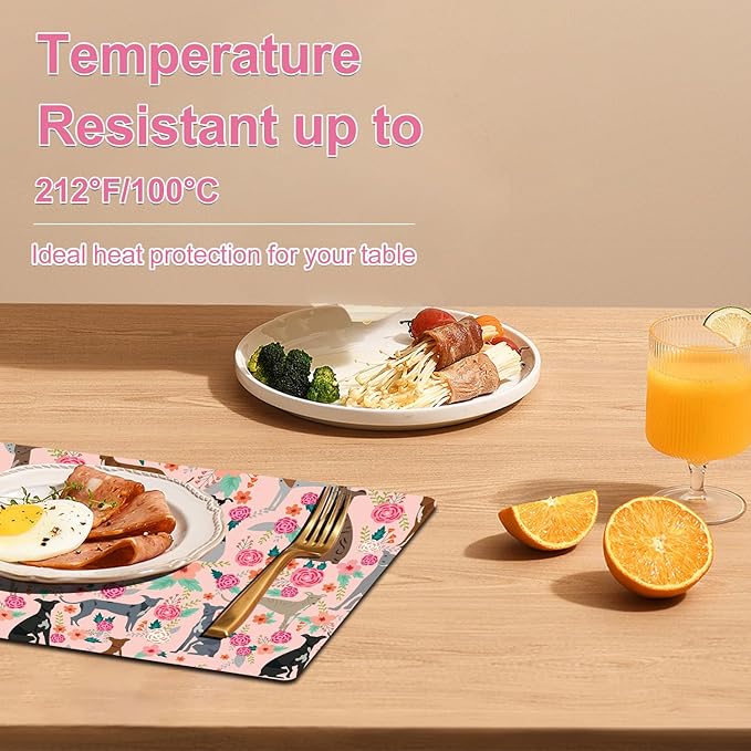 Dog Placemats Set of 4 - Animal Heat Resistant Placemats for Dinner Table, Non-Slip Waterproof Oil-Proof Washable Reusable Placemat for Indoor Outdoor Kitchen Decor, 15.75In*11.81In