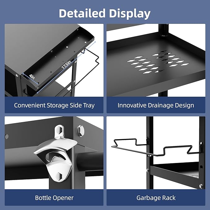 TOLEAD Outdoor Grill Cart, Grill Tables for Outside, Grill Carts Outdoor with Wheels, BBQ Cart Outdoor Prep Table, Pizza Oven Table for Outside, Griddle, Patio