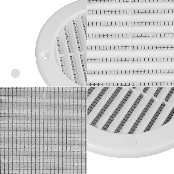 4 Inch [Opening] White Air Vent Cover – Pack of 10 – Plastic Round Air Vent Grill Cover for Wall or Ceiling, Built-in Mesh Screen/HVAC Return Air Register – Modern Louvered Design