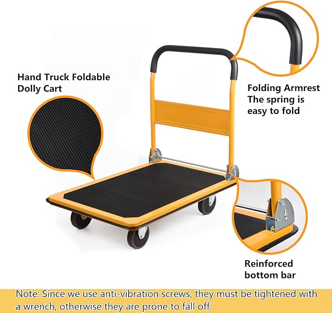 LEADALLWAY Platform Truck Large Size 880lbs Heavy Duty Foldable Push Cart 35.8x24x34.3inches Yellow