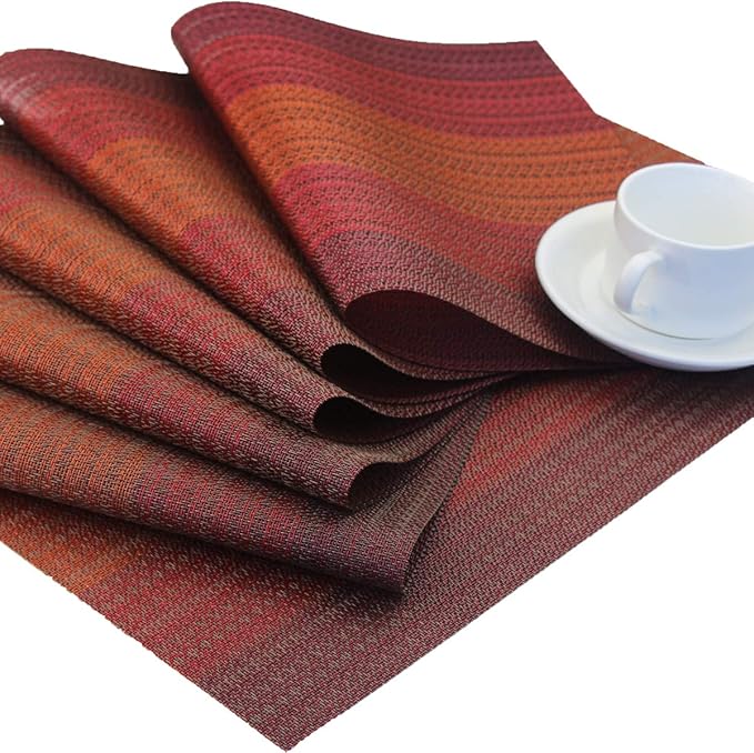 Plastic Placemats,Non Slip Washable Placemats for Dining Table Wipe Clean Table Mats Set of 6(Red)