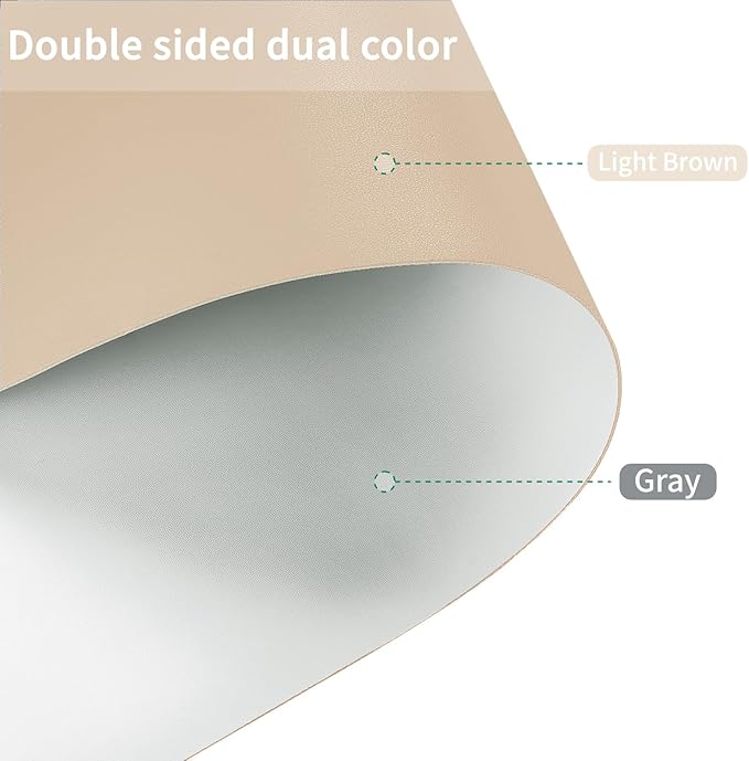 Leather Table Mat, 1.8mm Thick, 24x48 Inch, Large Desk & Coffee Table Protector (Light Brown+Gray)
