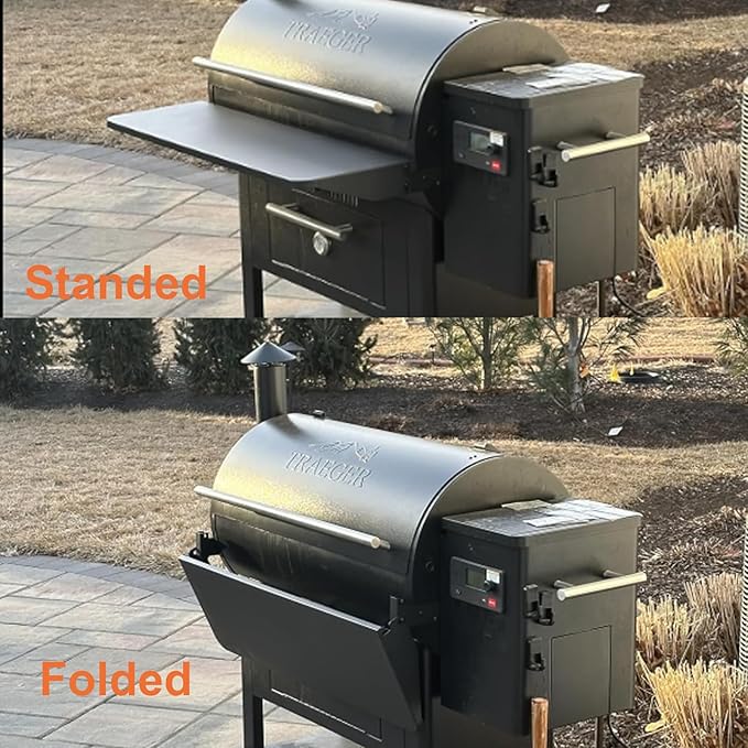 Utheer Folding Front Shelf for Traeger Pro 34, Century 885, Texas Elite 34 Pellet Grills, BAC363 Grill Accessory 37" x 12", Heavy-Duty Steel Table Supports 60 LBS, Foldable Prep & Storage Station