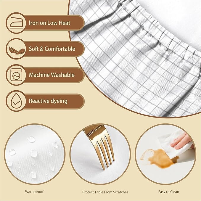Rectangle Table Cloth Cover Waterproof Elastic Fitted Polyester Fitted Tablecloths for 6 Foot Tables for Indoor,Picnic, Camping, Outdoor （60" x 30"，White Grid）