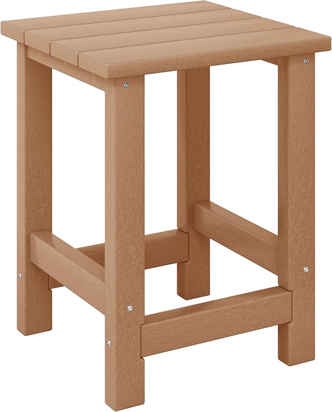 Costaelm Kids Outdoor Side Table, Small Patio HDPE Adirondack Square Table, Porch End Table for Outside Pool Garden, Teak