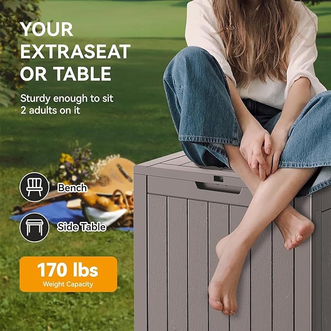 32 * 2 Gallon Outdoor storage deck Box Waterproof ，garden tool,backyard cushion,poolside toy storage,Smalldelivery boxes for outside,Two Boxes/set (Wood-like Striped Gray