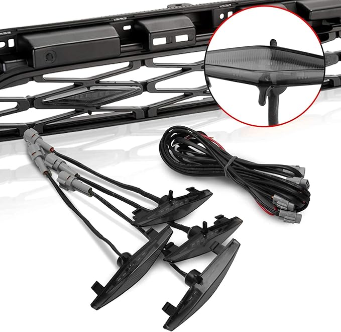 Seven Sparta 4 PCS Grill Led Lights Compatible with Toyota 4Runner 2014-2024 TRD Pro Grille and 2014-2019 SR5, Premium, Limited, TRD Off-Road, Fuse and Instruction Included (Smoke Shell/Amber Light)