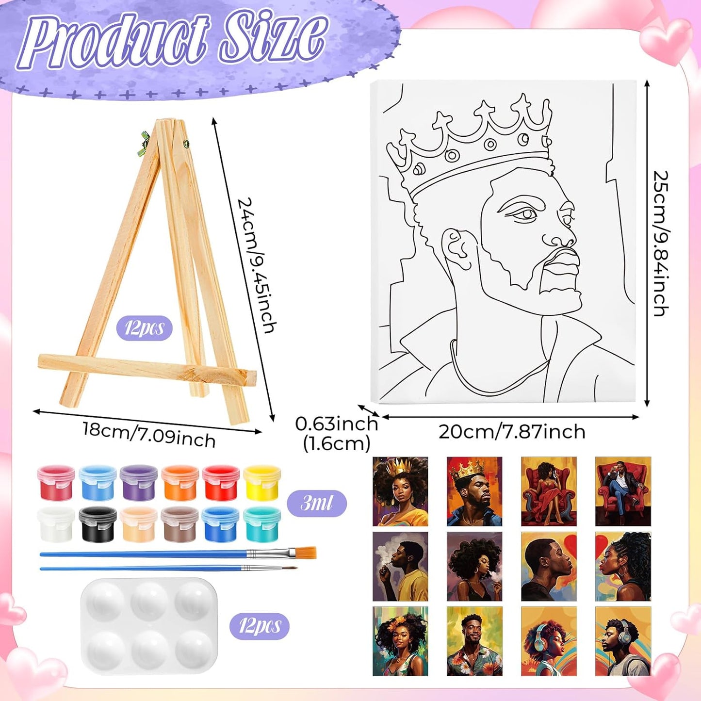 Zhanmai 12 Pack Pre Drawn Canvas for Painting Sip and Paint Kit 8" x 10" Paint Party Set Canvas Painting Pre Printed Canvases for Party Favor DIY Virtual Adult's Date Night(Fashionable Couple)