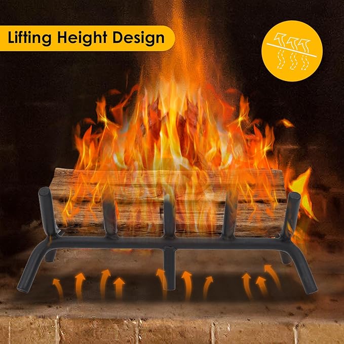 STBoo Fireplace Grate 17inch Heavy Duty - Fireplace Log Holder | Fire Place Grate Cast Iron | Wood Stove Wrought Rack | Firewood Log Fire Pit Tray for Indoor & Outdoor Kindling Tool Camping Cooking
