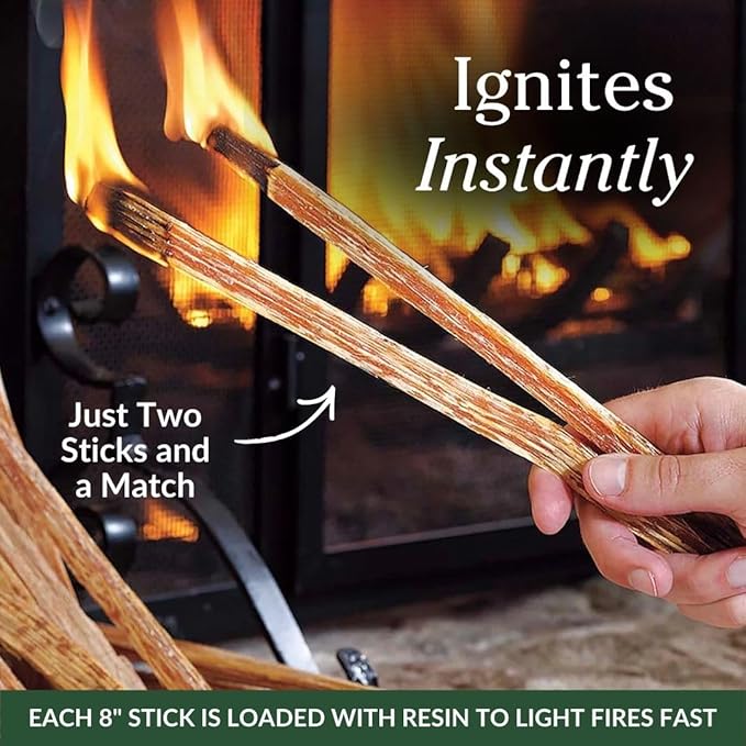 Plow & Hearth 2 LBS Fatwood Fire Starter Sticks Organic Kindling, Easy Ignition Fat Wood, All Natural Firestarters for Fire Pit, Wood Stoves, Fireplaces, Campfires, Bonfires, BBQ