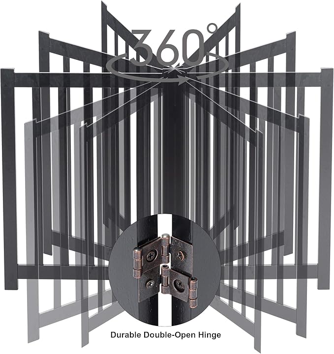 LZRS 6-Panel Extra-Wide Freestanding Wooden Dog Gate Indoor – 24”High Foldable Safety Pet Barrier for Doorways, Hallways, Kitchens, and Long Staircases, Durable Design fit Small to Medium Dogs, Black