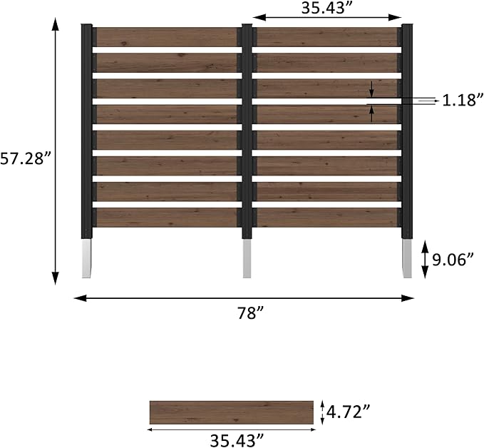 MUPATER 49” H×78” W Outdoor Privacy Screen Fence, No Dig Wooden Privacy Fence Panel for Hard Ground and Soil, 2 Way to Use, Privacy Wall with Aluminum Post, Air Conditioner Fence, Brown (2 Panels)