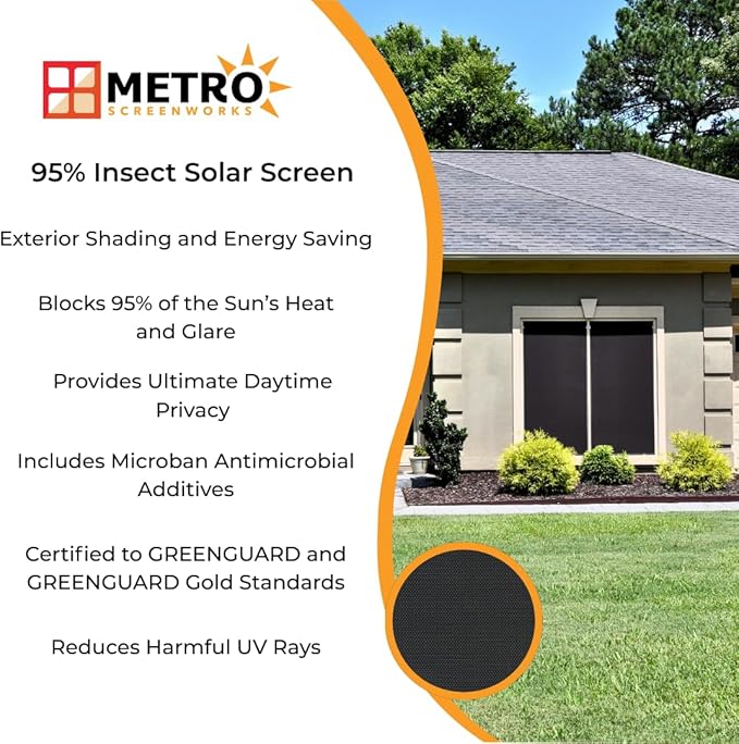 Custom Solar Screens for Windows Exterior 95% Shade - Pre-Framed Solar Window Screen Mesh - Home Improvement for Reduced Glare & Heat - UV Blocker Fabric - Fully-Assembled & Ready to Install