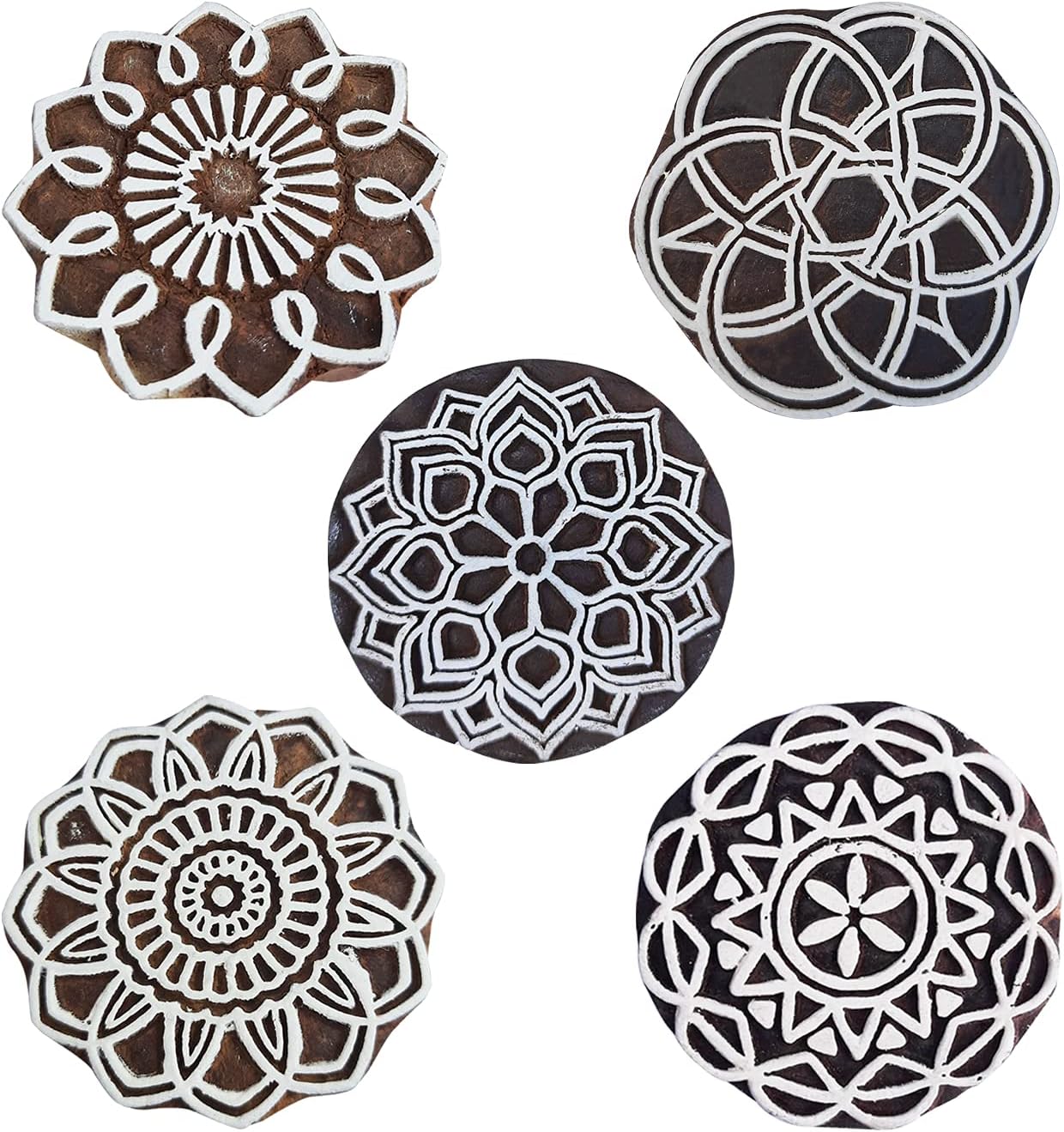 Royal Kraft Mandala Wooden Printing Stamps (Set of 5) - DIY Henna Fabric Textile Paper Clay Pottery Blocks Htag2204