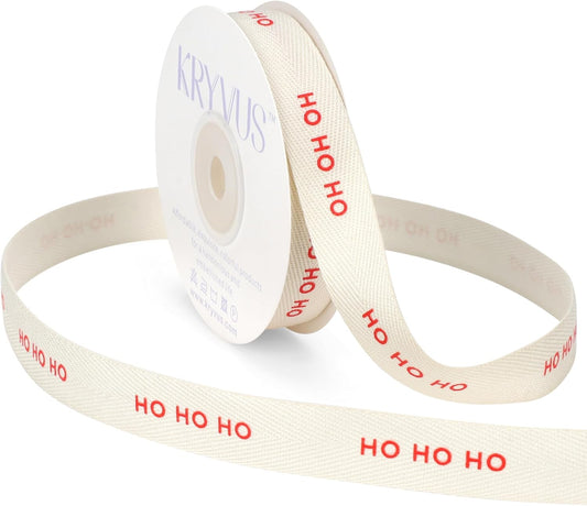 HO HO HO Ribbon - 5/8 Inch x 12 Yards Cotton Herringbone Ribbon, Natural Twill Tape Ribbons for Gift Wrapping, Christmas, Birthdays, Weddings, Anniversaries, Valentine's Day, Mother's Day