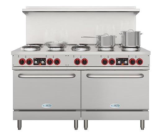 KoolMore 60 in. Commercial Electric Range with 10 Burners and 2 Standard Electric Ovens in Stainless Steel - 208V 3-Phase, CSA Listed (KM-CR60-E)