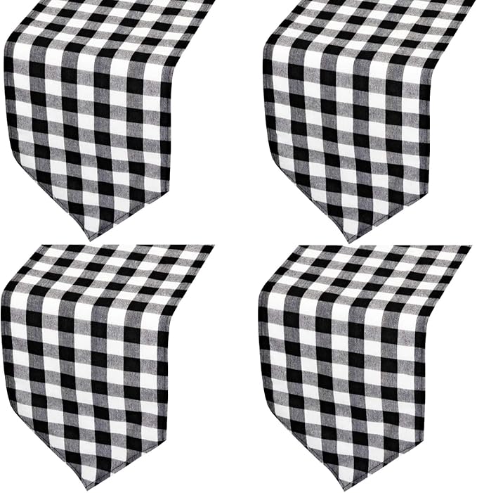 4 Pack Buffalo Check Table Runners White and Black Plaid Table Runner for Christmas Dinner, Lumberjack Party, Outdoor or Indoor Gatherings Table Home Decorations 11"x72"