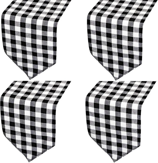 4 Pack Buffalo Check Table Runners White and Black Plaid Table Runner for Christmas Dinner, Lumberjack Party, Outdoor or Indoor Gatherings Table Home Decorations 11"x72"